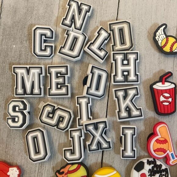 Lot of 64 Shoe Charms for Crocs - Varsity Letters Numbers Sports Coffee Summer - Picture 2 of 8